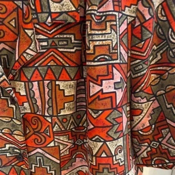 Impressions Of California Aztec Geometric Tiki Red Vintage Shirt size 14, 1970s - Picture 4 of 5